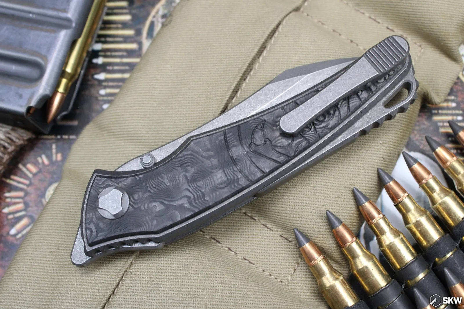 Hawk Knife Designs Talon Black Dunes C/F– M390 - Summit Knife Works