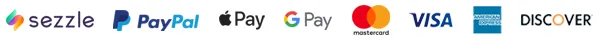 Payment Methods - Sezzle, Mastercard, Visa, American Express, Discover, Apple Pay, Google Pay, PayPal